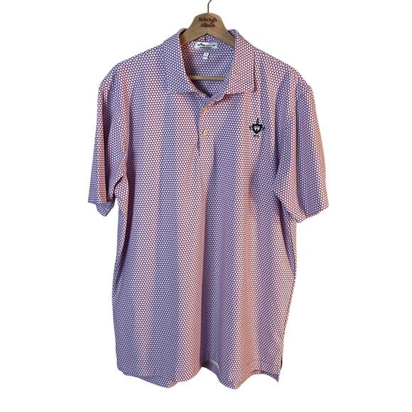 Peter Millar Pink Patterned Performance Jersey Polo Golf Shirt Men's Large EUC - Picture 1 of 10